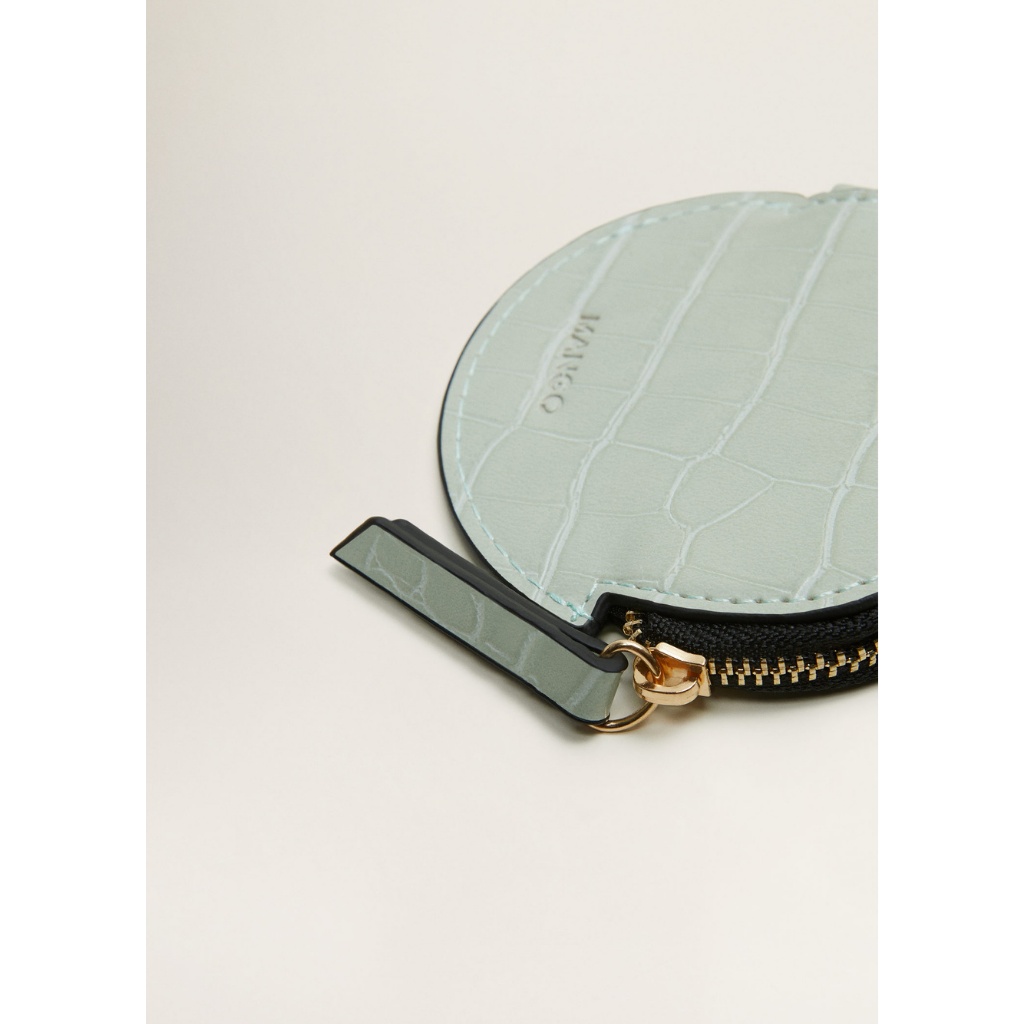 MANGO Gregorio round coin purse in a light green textured
