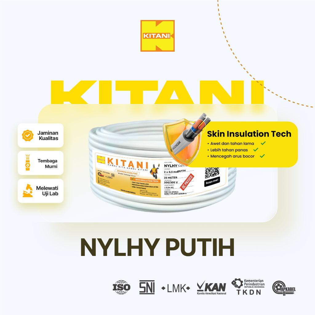 KITANI - NYLHY 2×0.75 mm² - 100 Meter – Kabel Listrik Tembaga Serabut