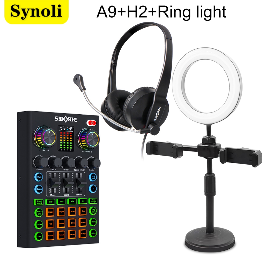 Synoli Sound Card A9 Headphone H2 Ring Light Paket Lengkap SIAP COD Peralatan Live Streaming dan Kar