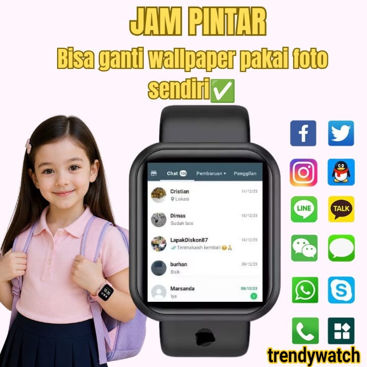SmartWatch Jam Tangan Pintar Olahraga Anti Air Pria Wanita Bluetooth Digital Monitoring Camera Pelac