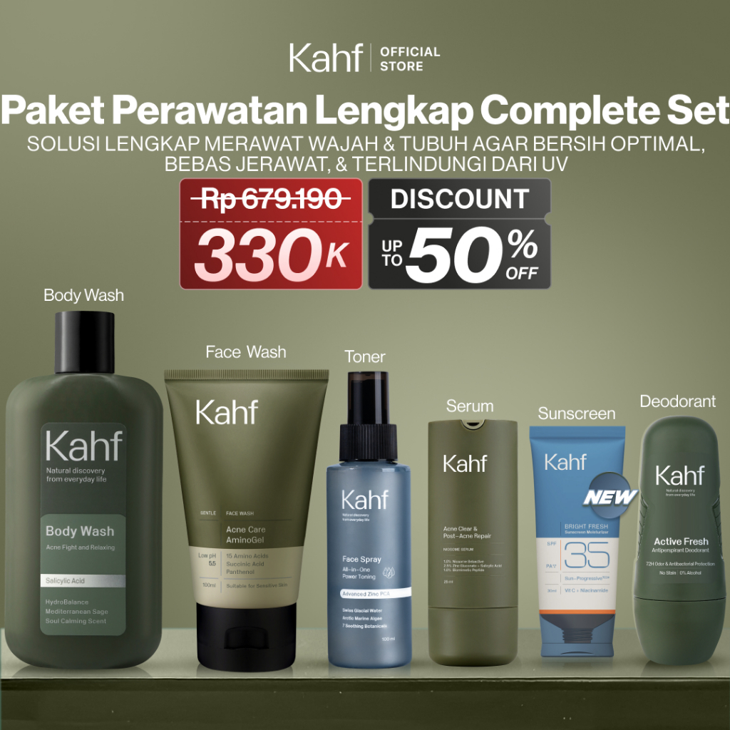 KAHF PAKET PERAWATAN LENGKAP BUNDLE 6IN1 COMPLETE SET - Face Wash, Toner, Serum, Sunscreen Moisturiz