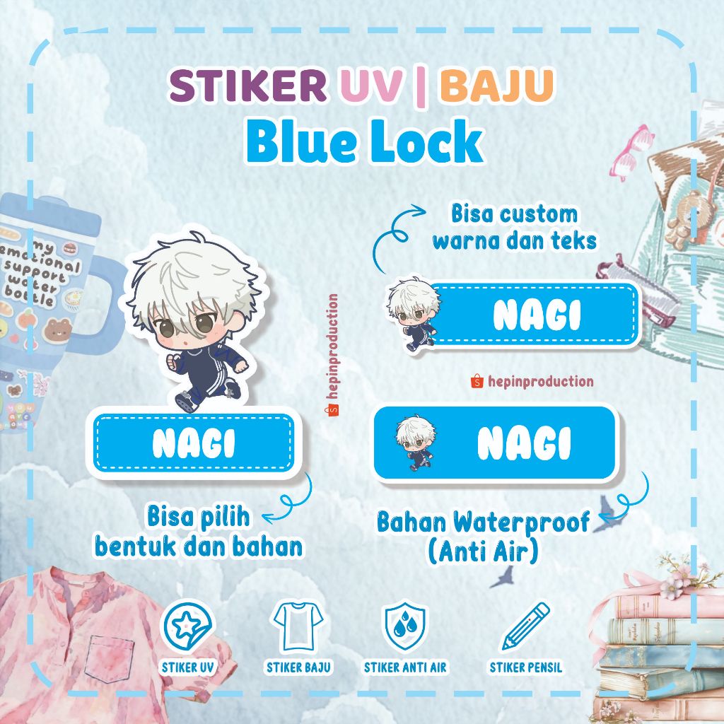 ( 13-34 pcs) Stiker Kain dan stiker UV anime BLUE LOCK/viral/label nama baju