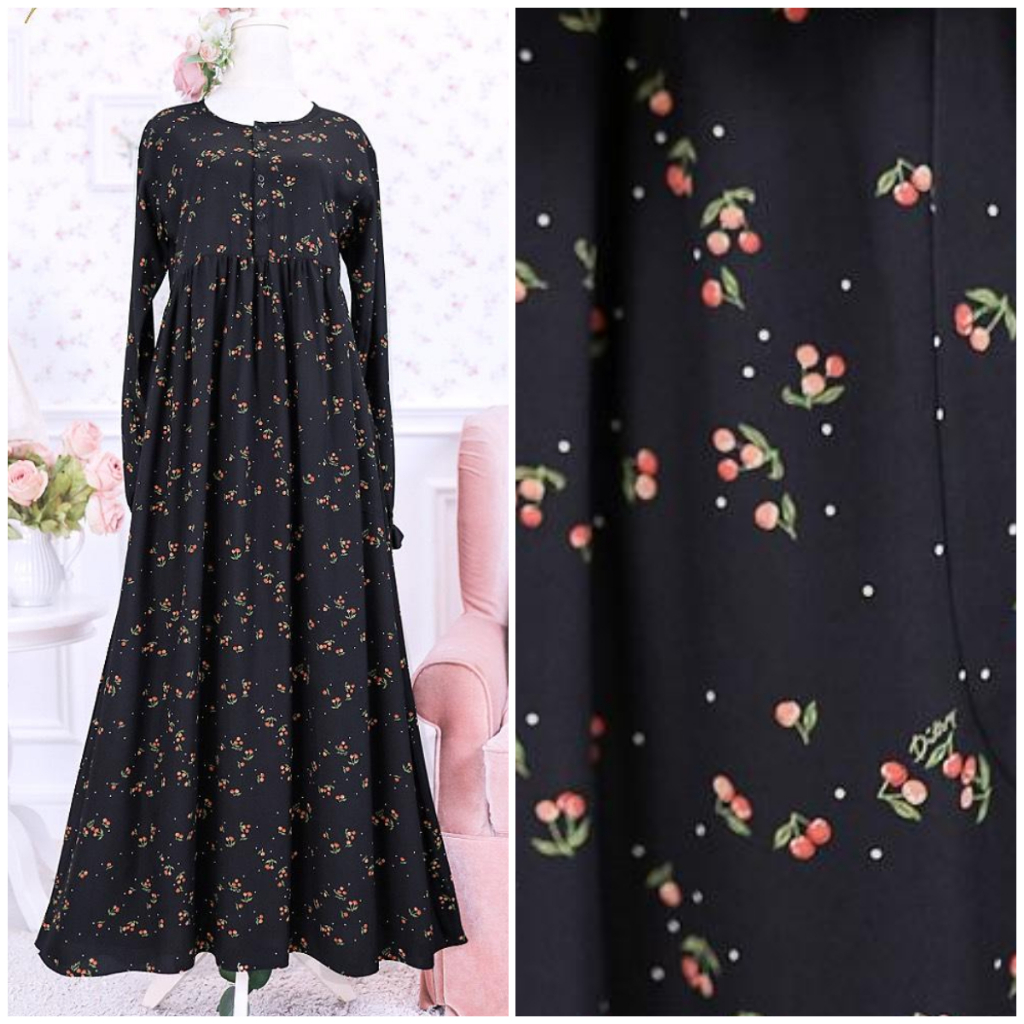 2. Ditsy Nightgown Mei Gamis Muslimah Tasikmalaya : Kers Onyxblack M-XL Royal viscose