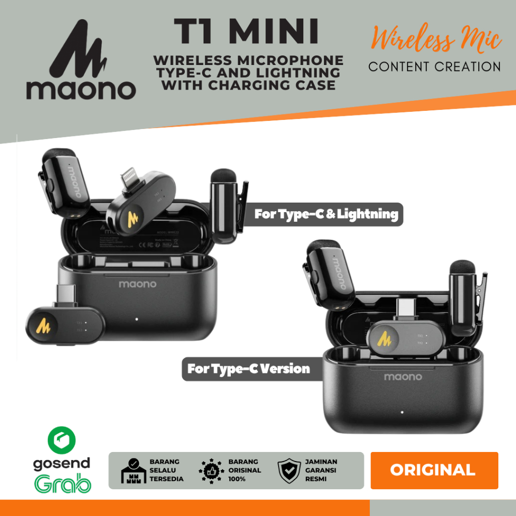 Maono Wave T1 MINI WM622 Wireless Microphone Type-C & Lightning with Charging Case - Mic Wireless un