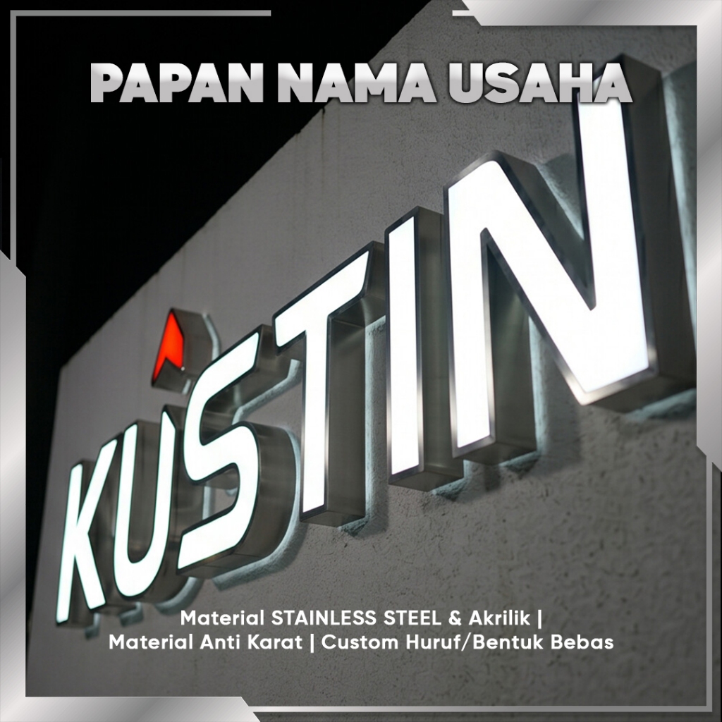 Huruf Timbul Stainless Steel Lighting Custom | Logo Signage LED | Huruf Timbul Nyala