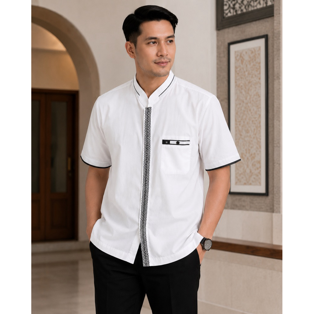 Koko Putih Kombinasi, Koko Lengan pendek BW, Koko pria putih biru