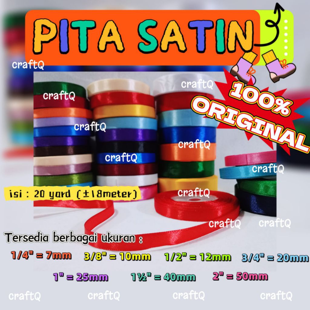 pita satin/pita kain satin/pita hias 1"(2,5cm)per gulung -+20yard
