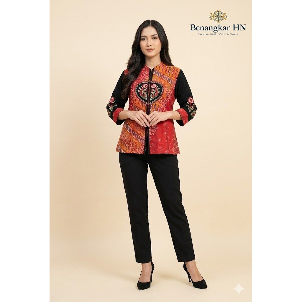 Blouse Batik Premium Serat Nanas Bordir Lapis Tricot