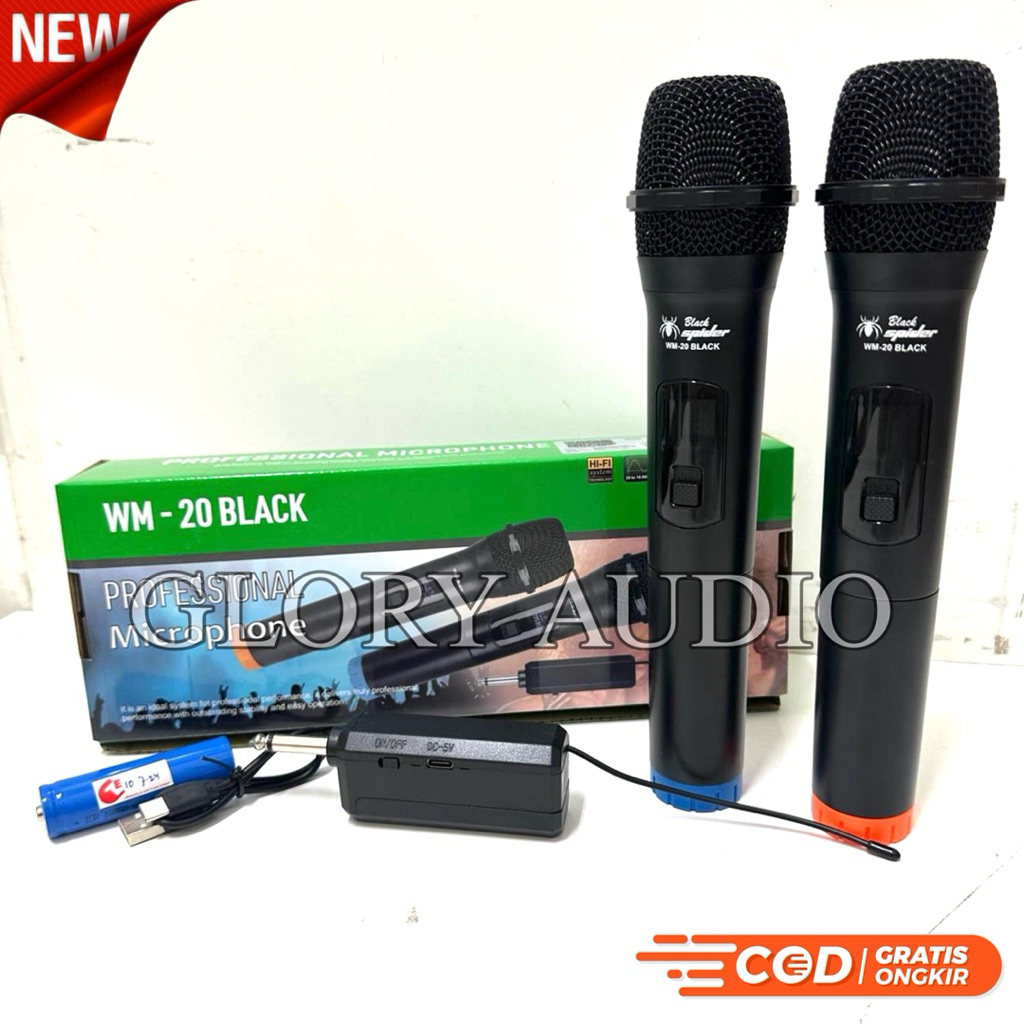 Mic Wireless Blackspider WM 20  Original Mic Wireless Blackspider WM20 2 mic handle, kabel cas, free