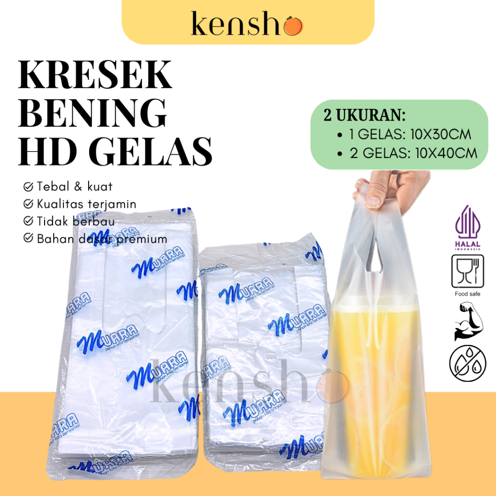 [1 PACK] PLASTIK KRESEK GELAS | KANTONG PLASTIK HD CUP BENING UKURAN 1 & 2 CUP MUARA | 10X30 10X40 1