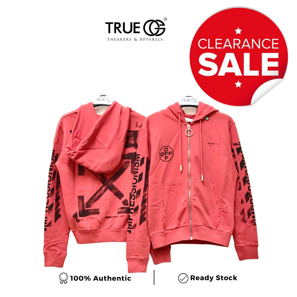 Off White Stencil Zip Jaket Hoodie Red