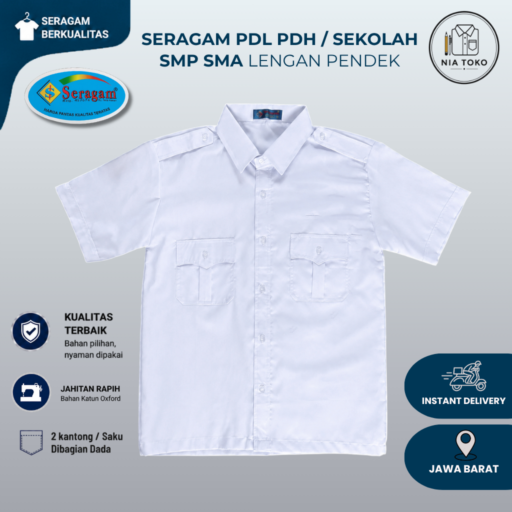 BAJU PMR / PDL / PDH Merek SERAGAM pria wanita tangan lengan pendek Sekolah SMP SMA