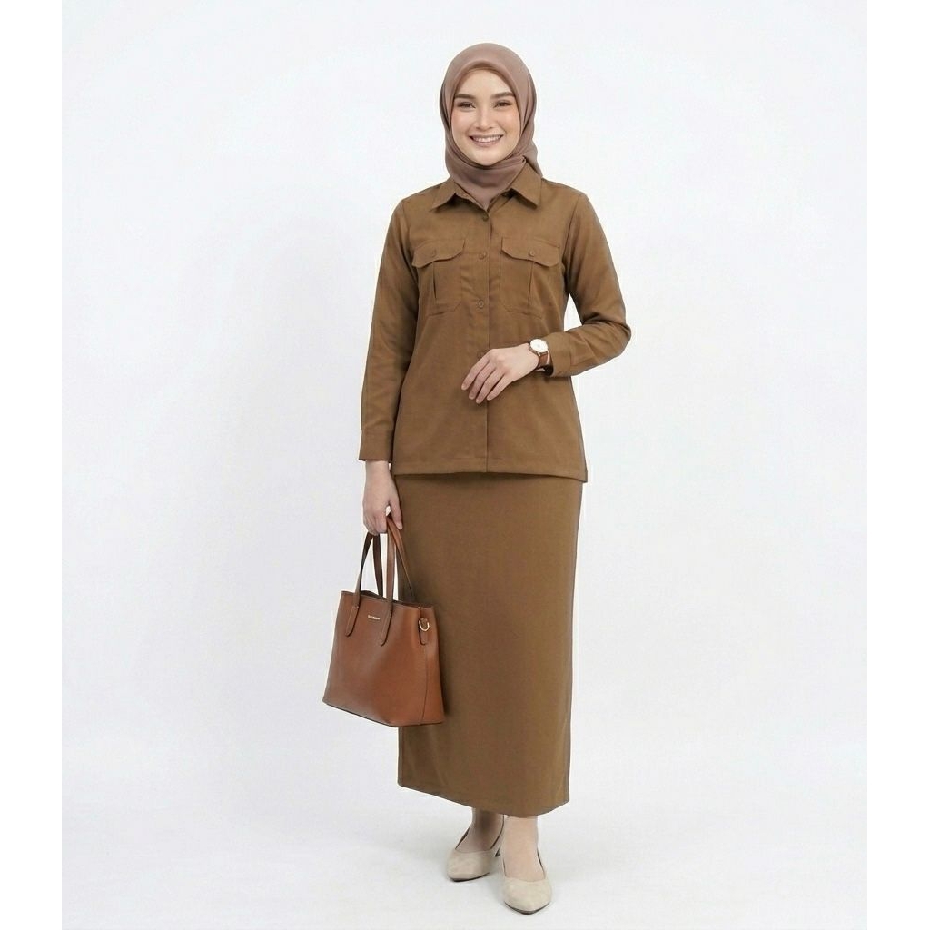 Baju setelan seragam pemda model saku dada rok span rempel belakang Baju seragam dinas ASN