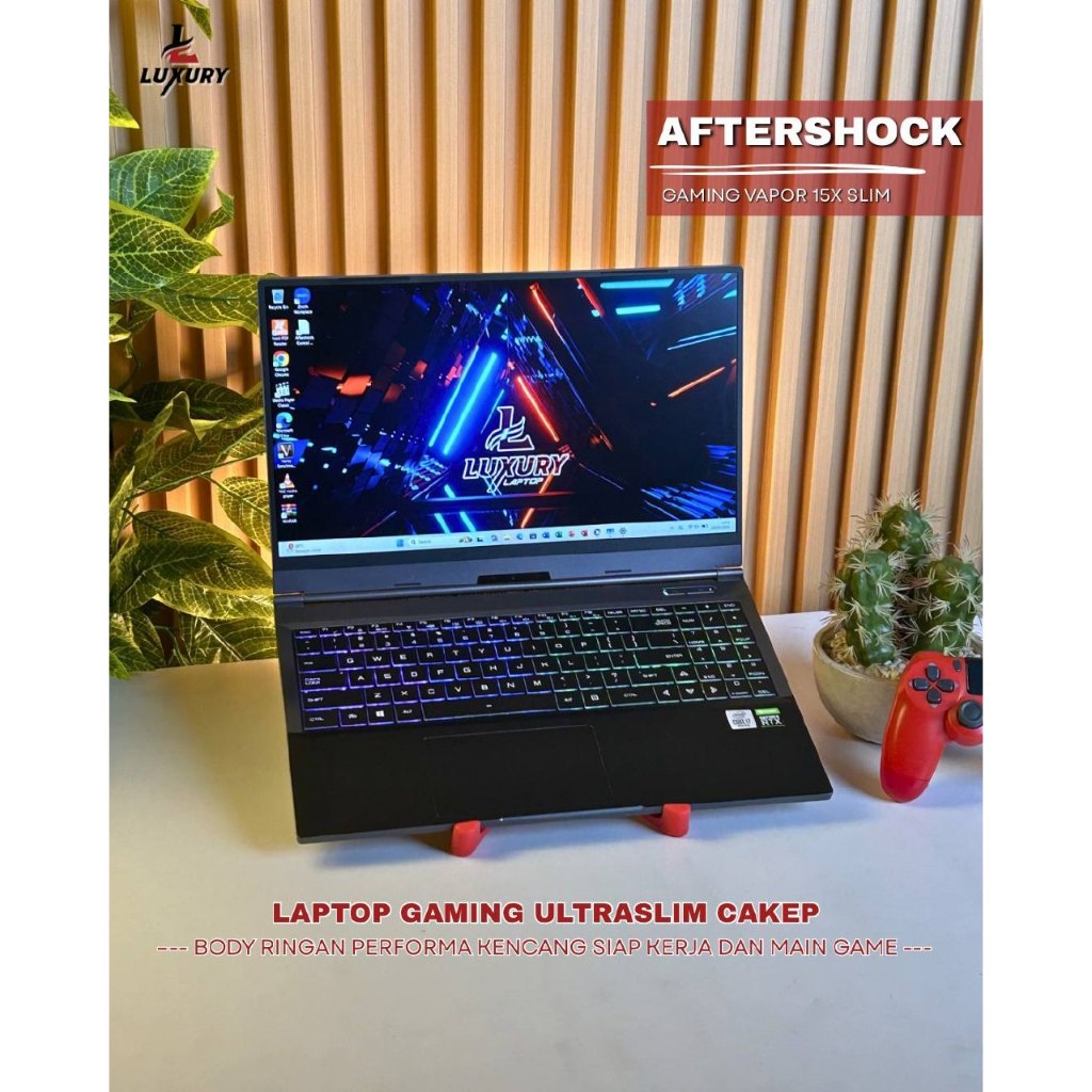 LAPTOP GAMING AFTERSHOCK PC VAPOR 15X SLIM 10TH GEN INTEL CORE I7 NVIDIA RTX 2060 SSD 512GB RAM 16GB