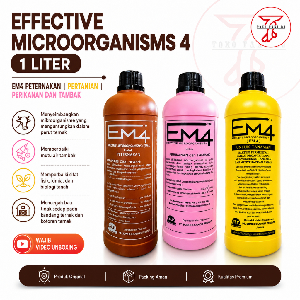 BJ SHOP EM4 Peternakan 1 Liter | Probiotik Fermentasi Pakan untuk Ternak, Pertanian & Perikanan