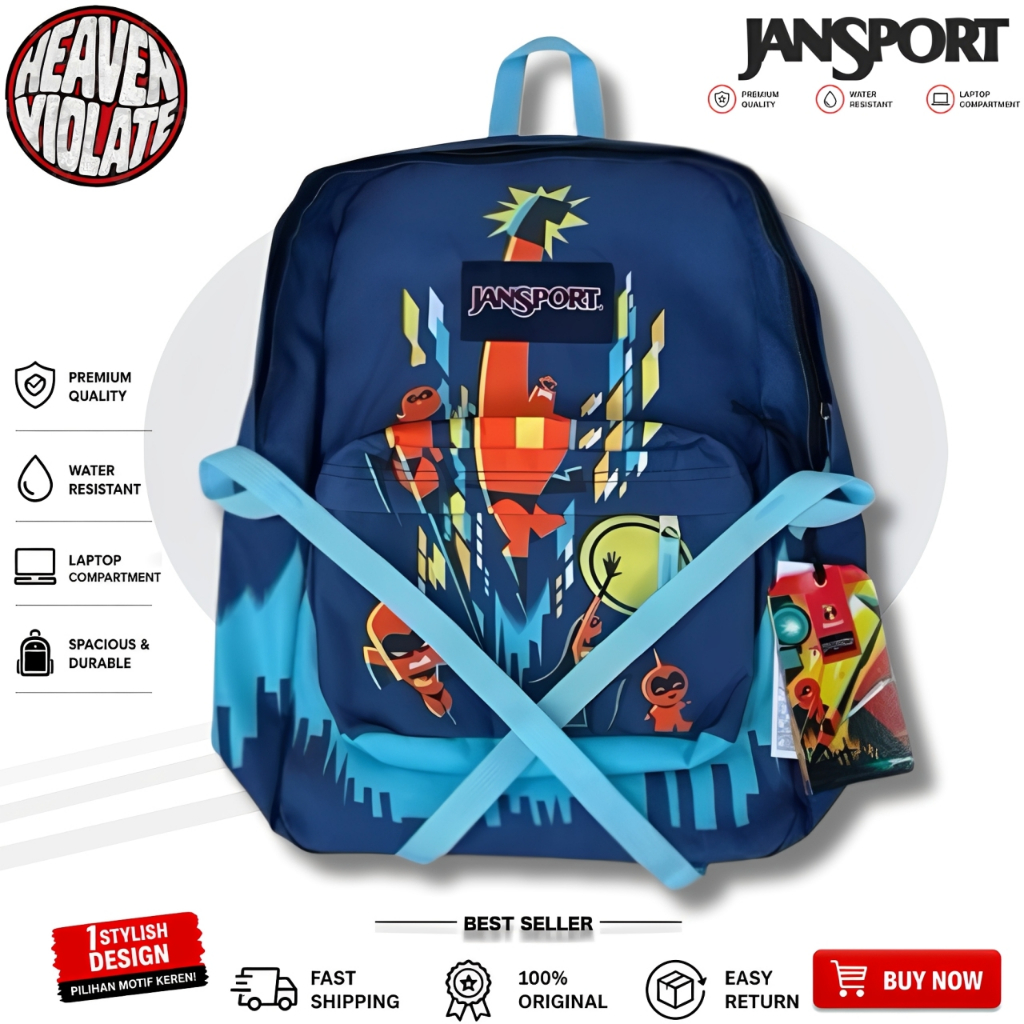 [100% ORIGINAL] TAS JANSPORT INCREDIBLE BLUE BACKPACK SCHOOL - JANSPORT X MR.INCREDIBLES - JANSPORT 