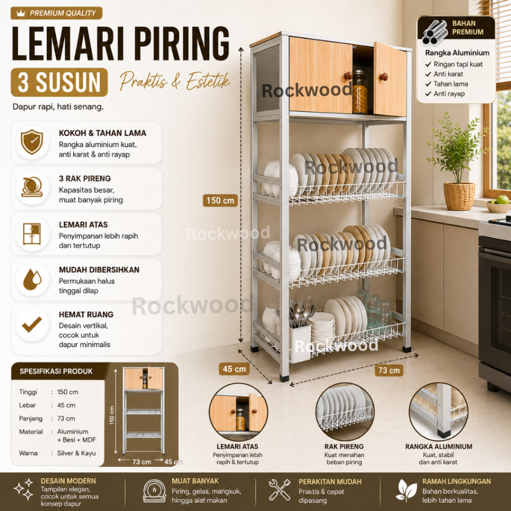 Lemari Dapur Lemari Piring Rak Piring Dapur Serbaguna Lemari Dapur Aluminium Besi Minimalis