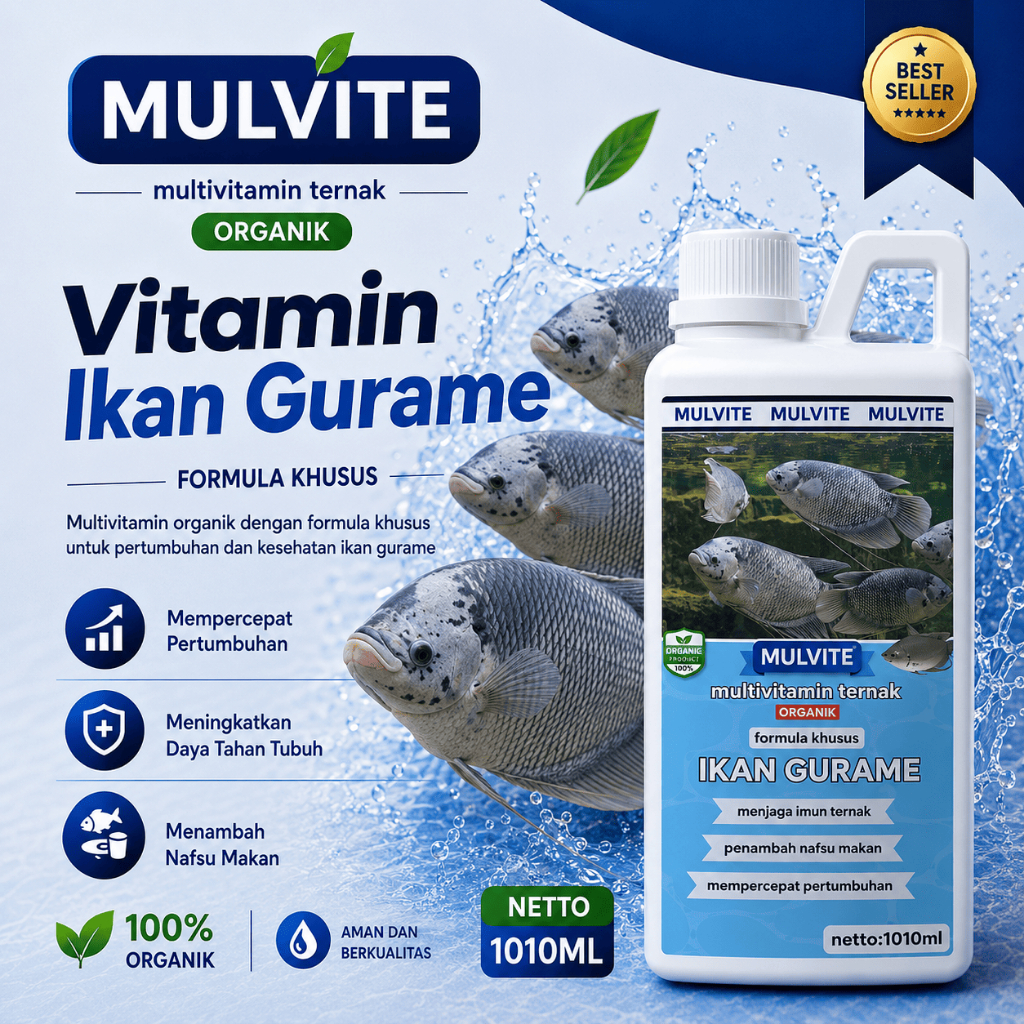 MULVITE IKAN GURAME Vitamin Ikan gurame, vitamin probiotik ikan gurame Cepat Besar, Penambah Napsu M