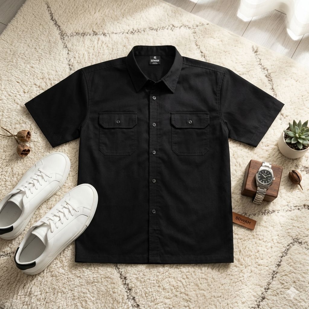 Kemeja Hitam Workshirt Repair Expert Black polos