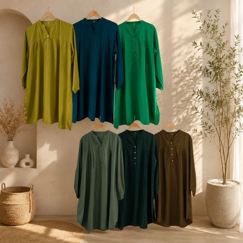Tunik polos viscose atasan wanita kancing hidup jumbo hijau sage - botol - alpukat - army - mint