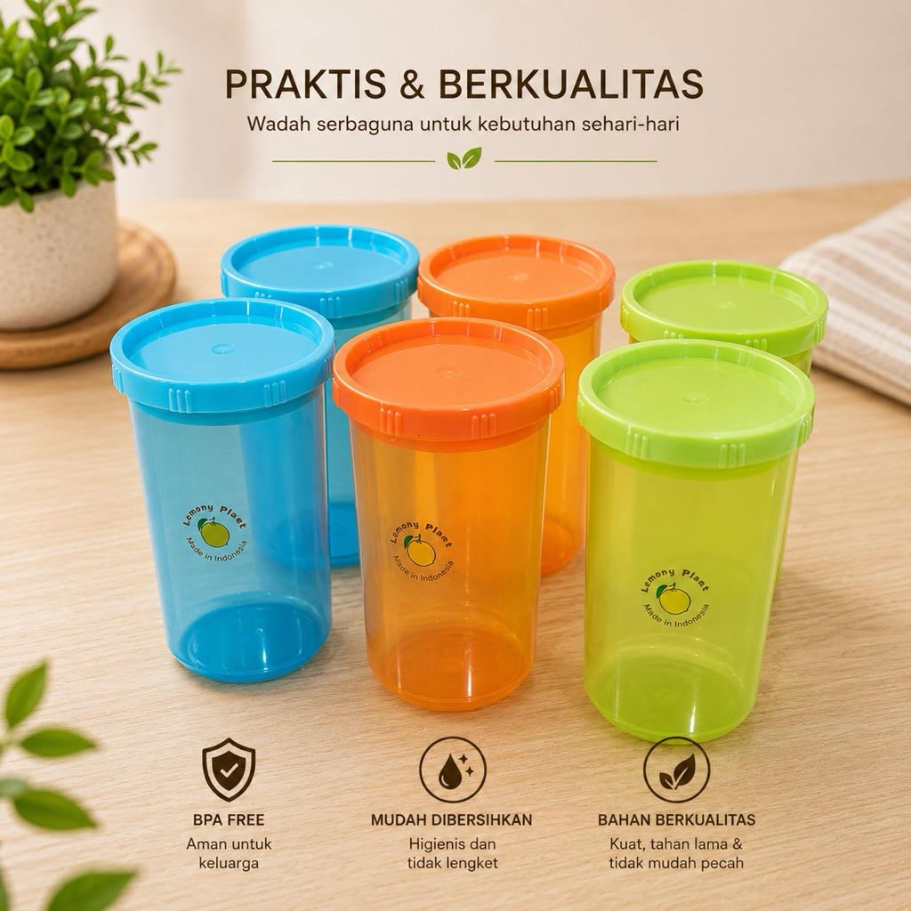 Gelas Tutup Kiwi Lemony 250 ml / Gelas Tutup Putar Anti Bocor