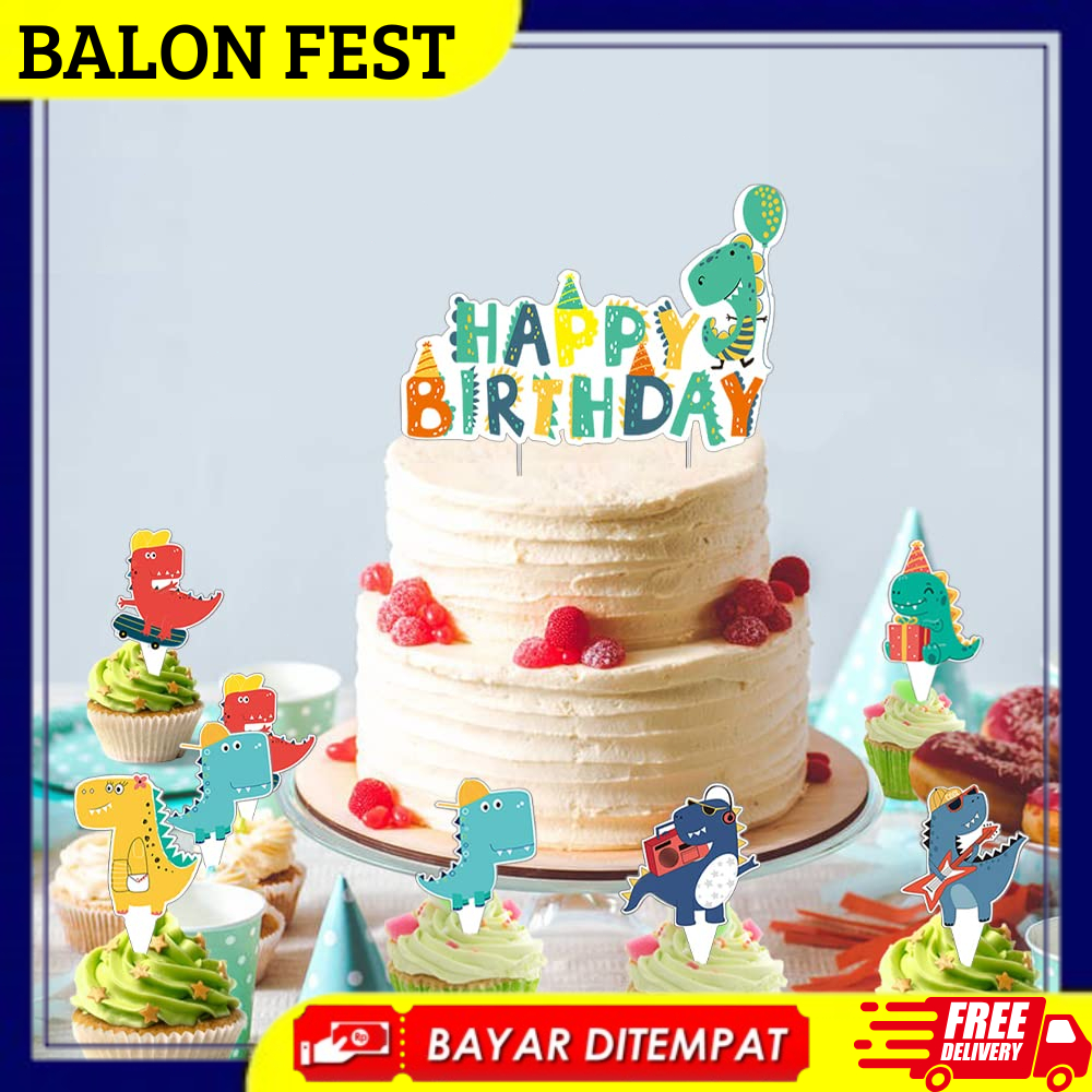 Topper Kue Ulang Tahun Tema Dinosaurus Hiasan Kue Dinosaurus Cake