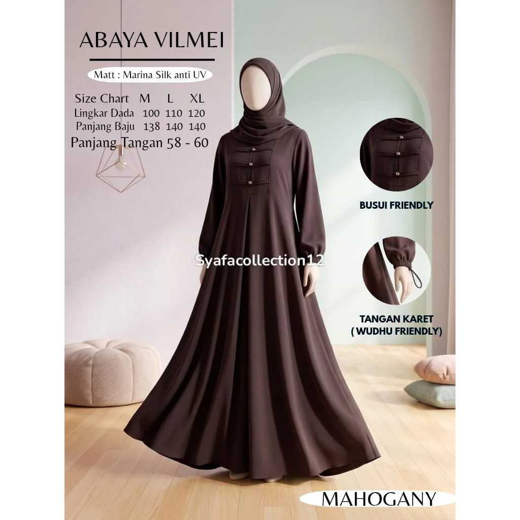 Syafacollection Vilmei Abaya Cheongsam Marina silk Anti UV Gamis Umroh Haji ( Tanpa Hijab )