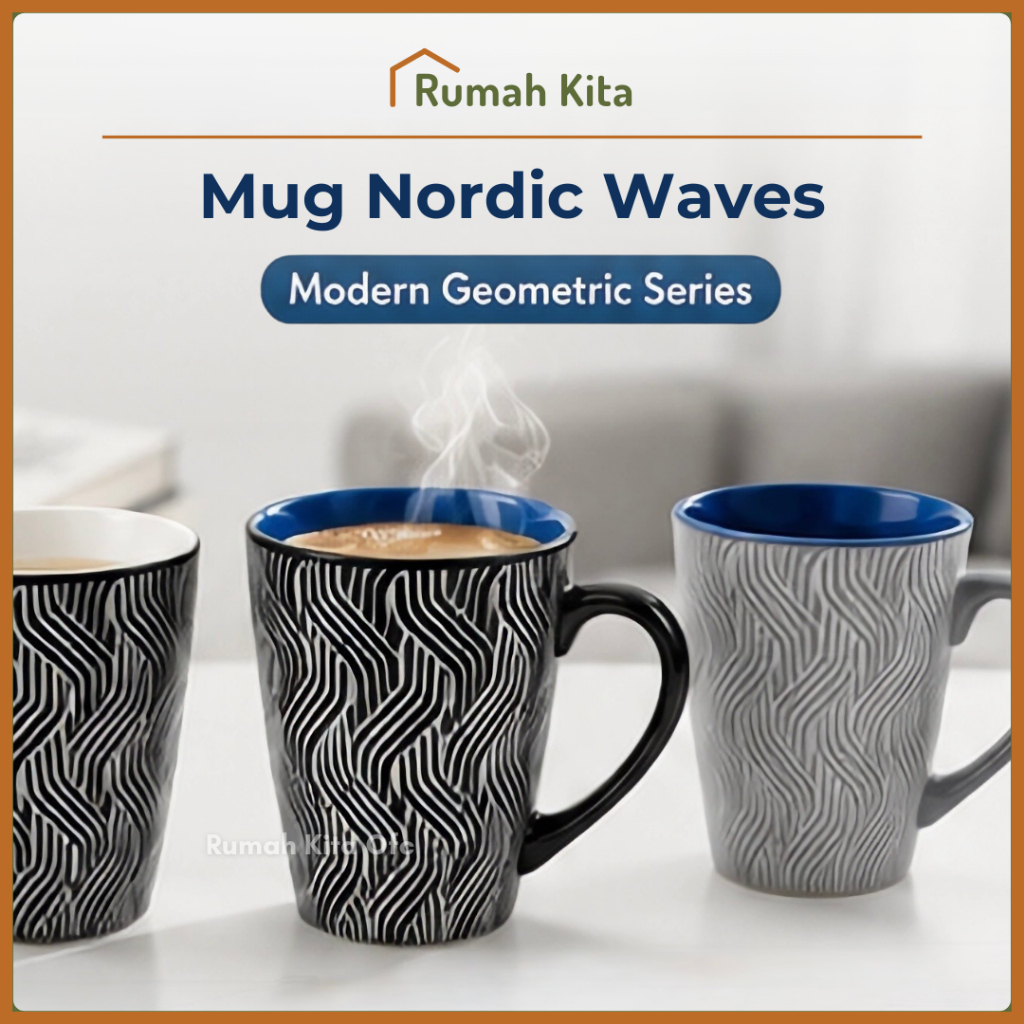 [COD] RUMAHKITA Cangkir Mug Gelas Keramik 500ml Nordic Waves Zebra Marble Tahan Panas Aman Microwave