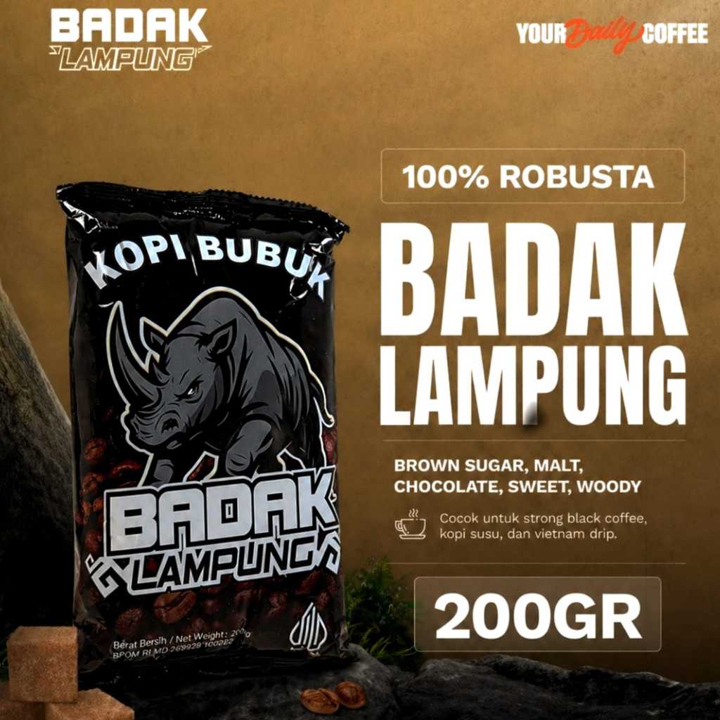 Kopi Bubuk Robusta Cap Badak Lampung 200gr  Powder Coffee Nusantara