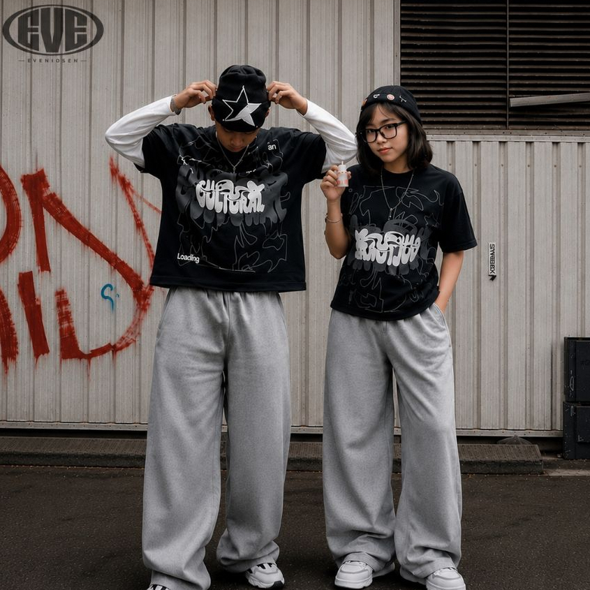 Kaos Boxy Fit Oversize Pria Dan Wanita The Earth Black Style Kalcer Kekinian Sablon Timbul Cotton 20