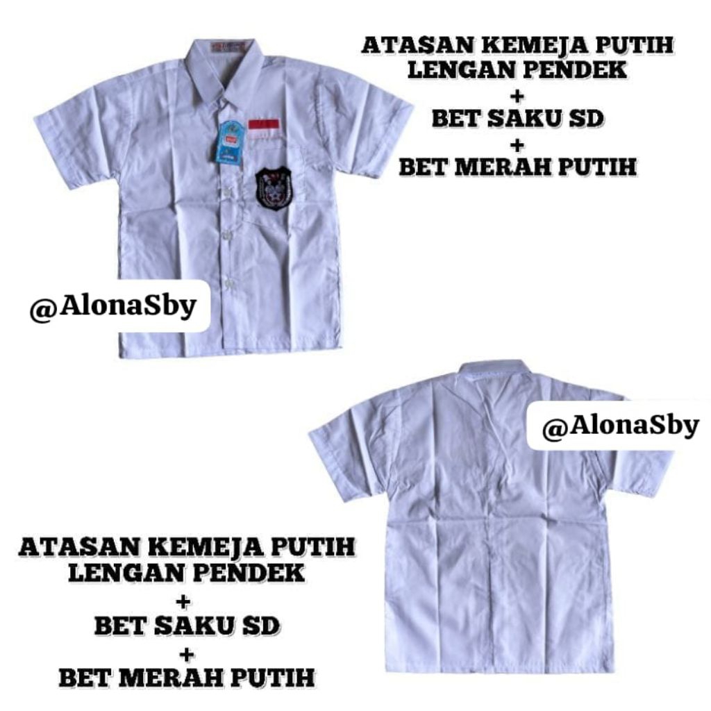Atasan Seragam Sekolah Dasar ( Seragam Sekolah SD ) | Atasan Kemeja Putih Lengan Pendek  + Bet Saku 