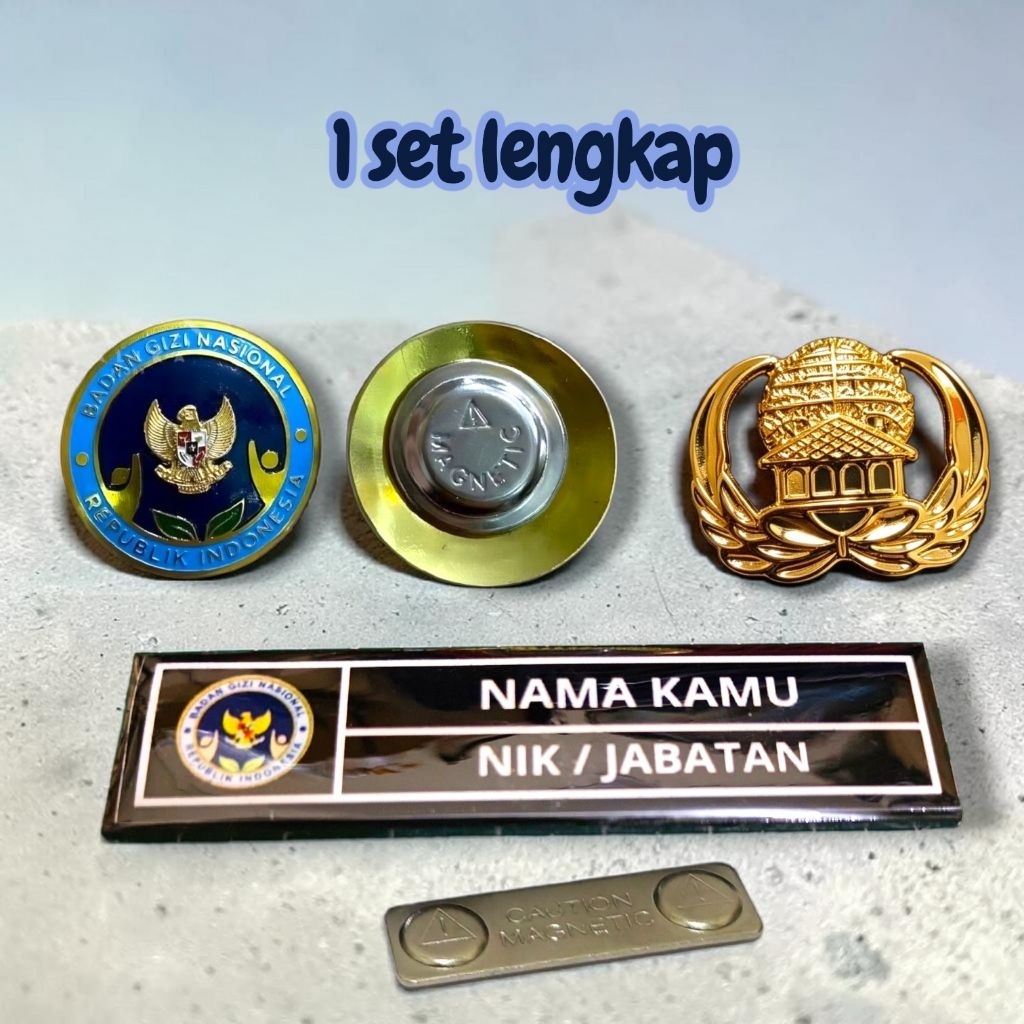 Papan Nama / Name Tag Logo BGN + Pin BGN Timbul magnet + Pin korpri magnet