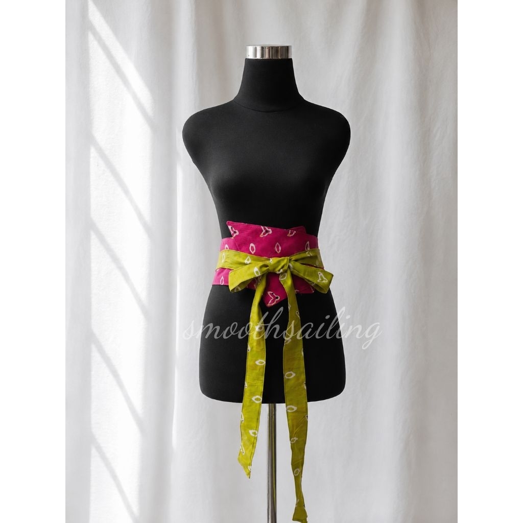 Obi belt Batik jumputan asimetris - pink fanta