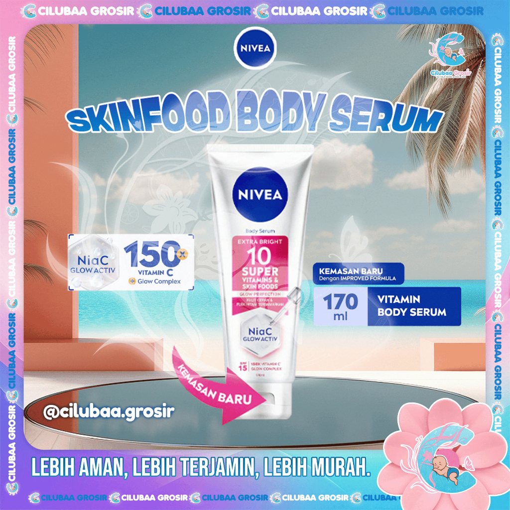 NIVEA Extra Bright Body Serum 10 Super Vitamin & Skin Food + Niacinamide SPF15 180mL || Menyamarkan 