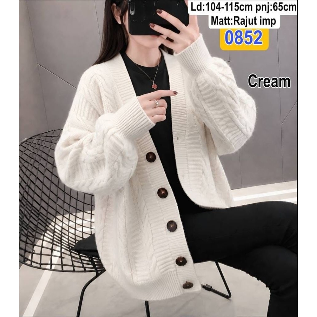 Cardigan Rajut Wanita Import Premium - Outer Knit Cable Balon Korean Style Loose Fit -