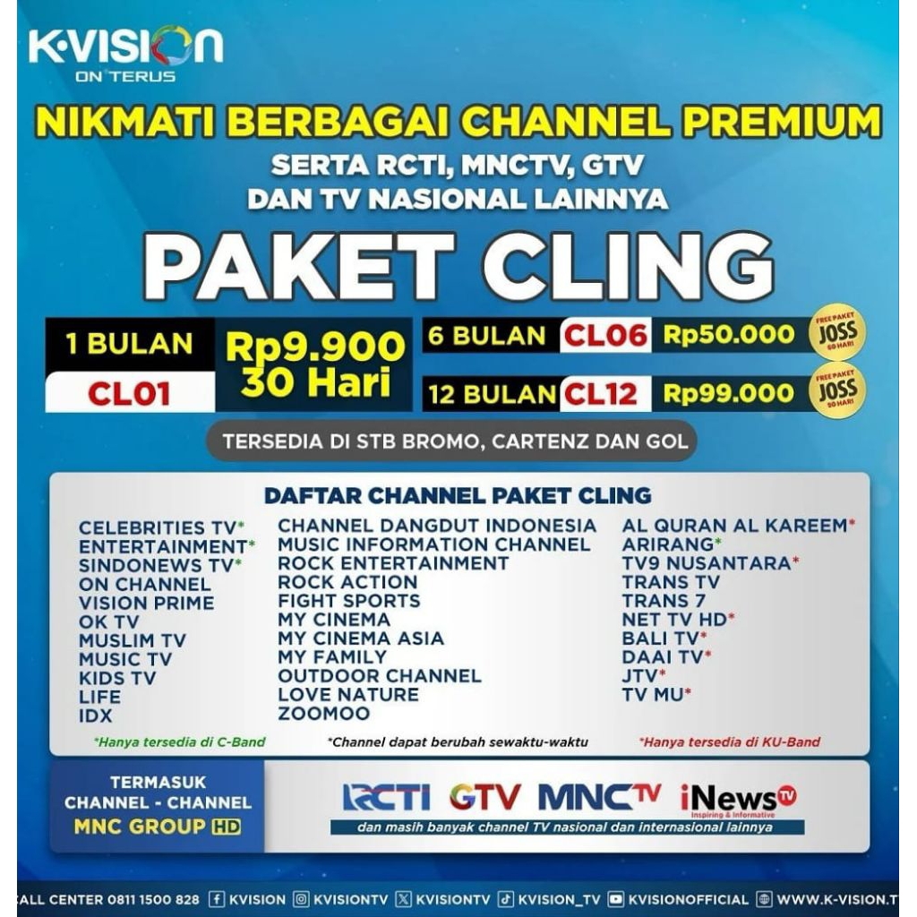 paket tv k vision pqket cling lengkap