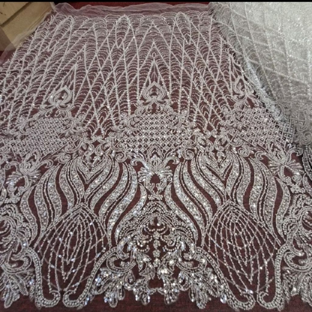 kain tile Payet soroskin motif Elisab /kain pengantin Payet full mutiara premium
