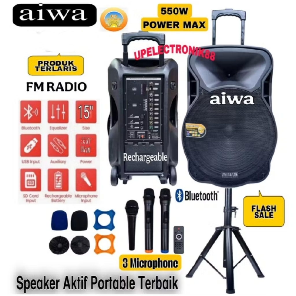 Speaker Portable Wireless 15 Inch Aiwa 15M USB Bluetooth Usb
