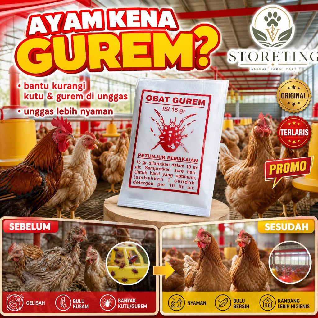Obat Gurem Ayam 15gr Bubuk Pembasmi Kutu Kandang Ternak Unggas Serbuk Ampuh Membasmi Sieur Caplak Tu