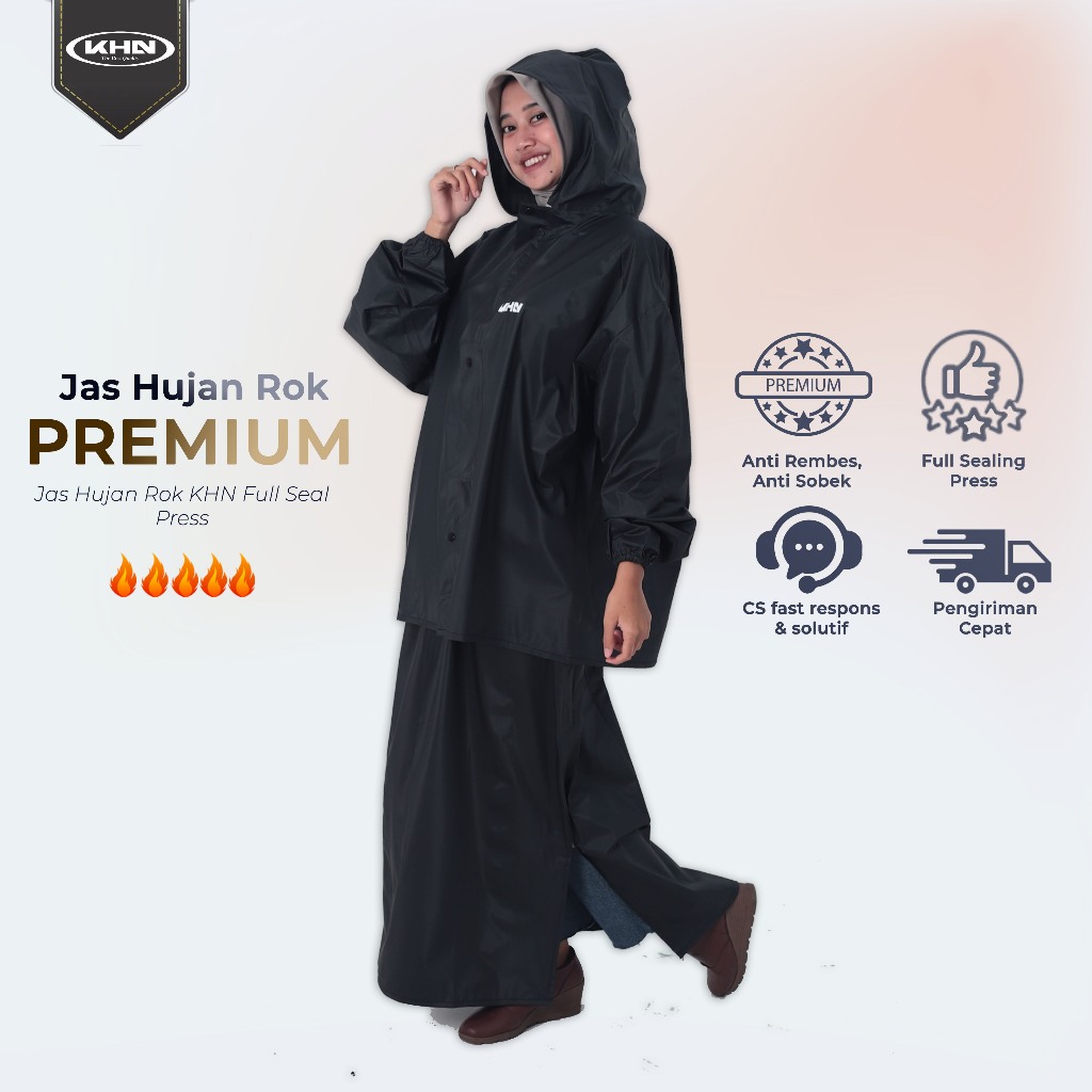 Jas Hujan Raincoat wanita Rok KHN tebal berkwalitas premium Anti Rembes muslimah hijaber