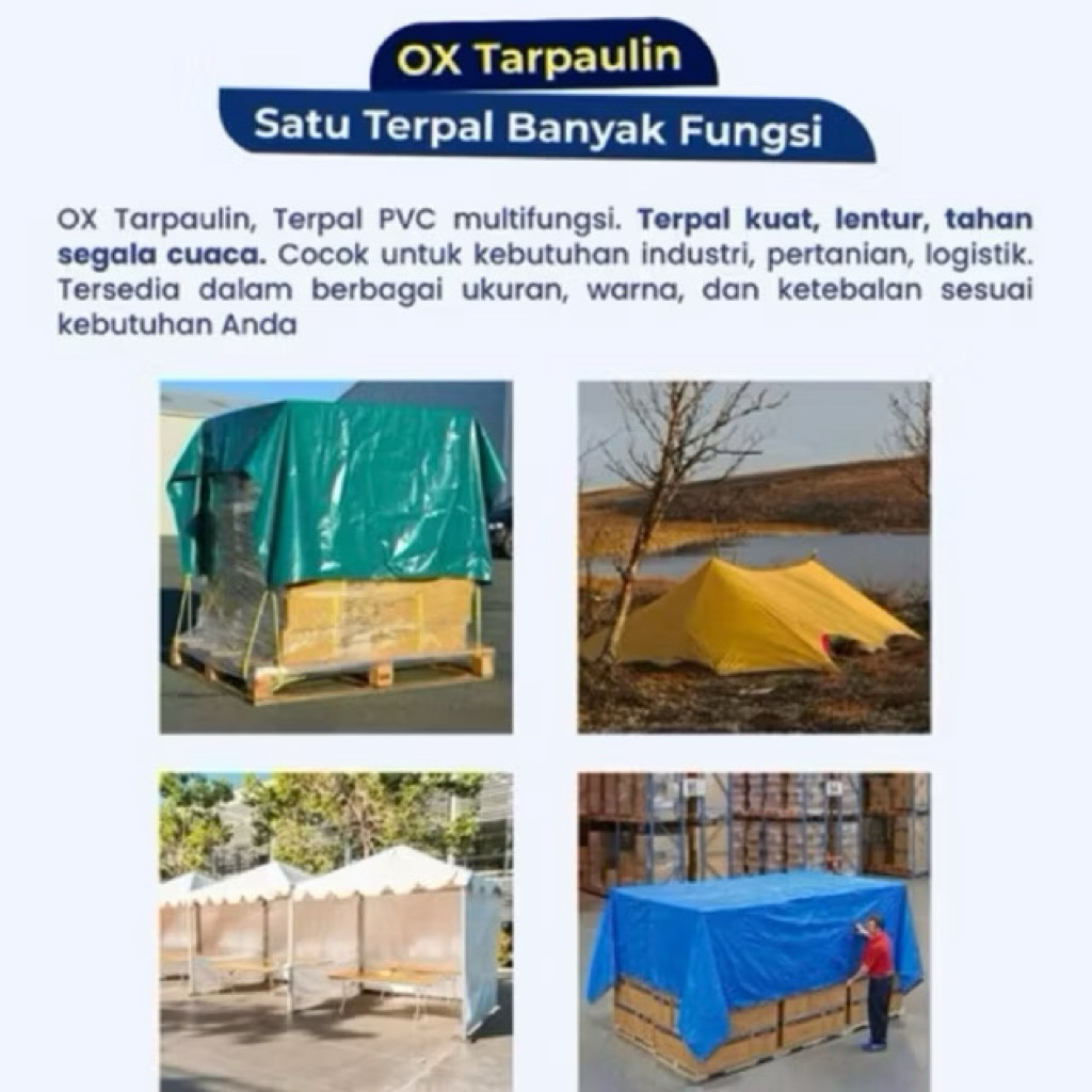 Terpal PVC Semi Karet 420 GSM OX Tarpaulin Lembaran Ukuran 2x3 3x4 3x5 4x5 4x6 4x7 4x7,5 4,5x7,5 5x6