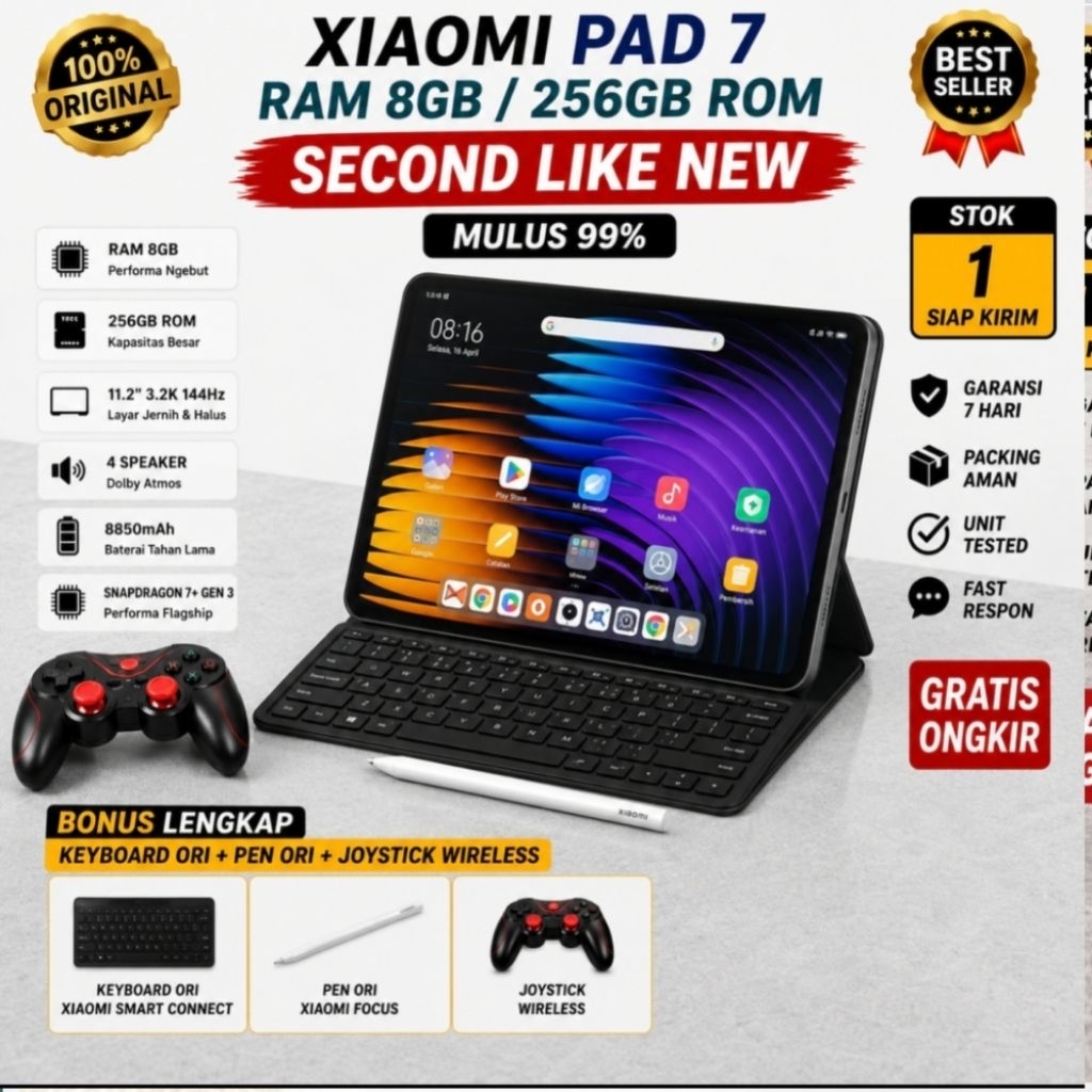 XIAOMI PAD 7 | MI PAD 7  | SNAPDRAGON 7 GEN 3 | RAM8/256GB + PEN DAN KEYBOARD ORI XIAOMI