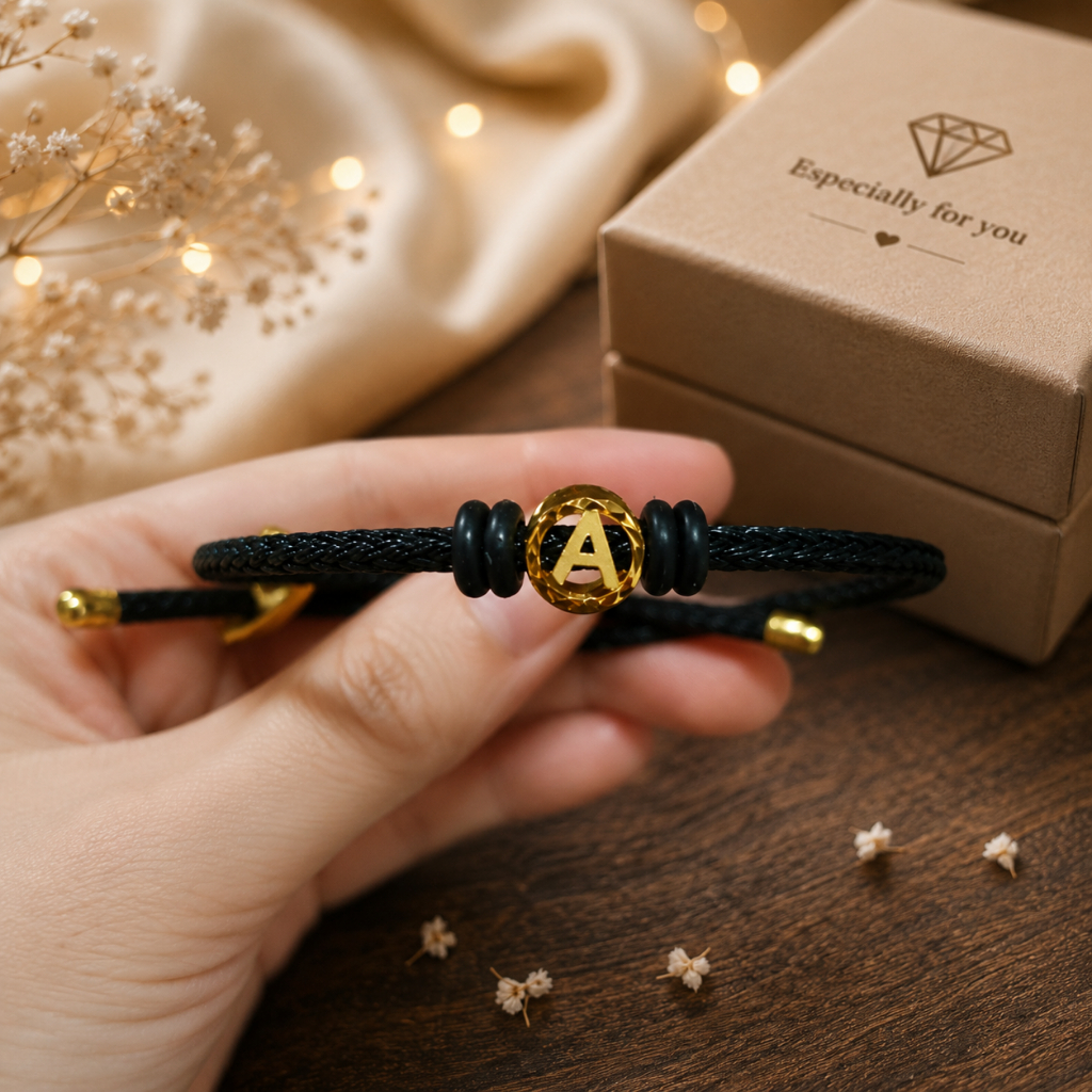 Gelang Tali Inisial Huruf A Bulat Elegant Emas Asli