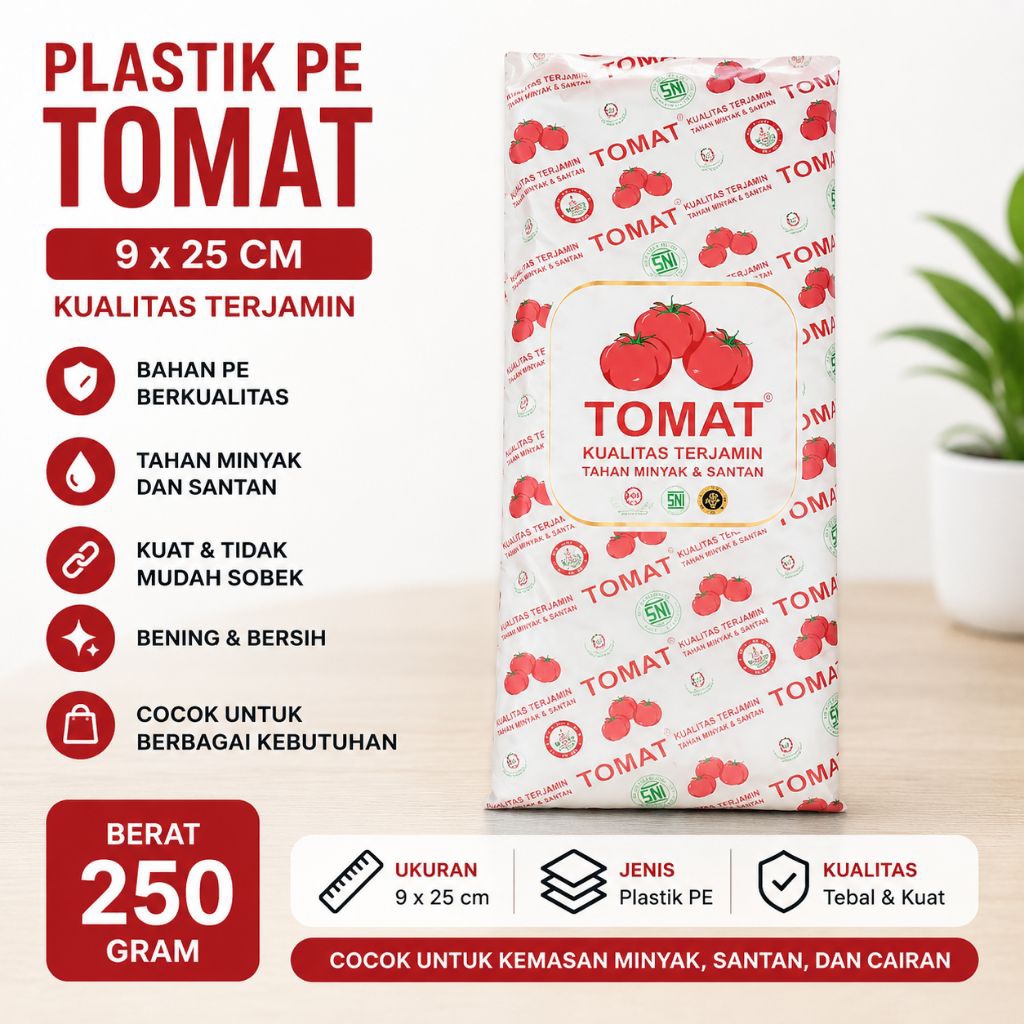 Plastik PE Tomat 9x25 cm 250 Gram Bening Tebal Plastik Kemasan Minyak Santan
