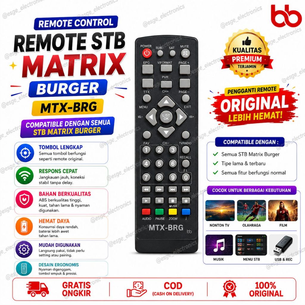 ORIGINAL REMOTE STB MATRIX BURGER REMOT TV STB BURGER RIMOTE TV BURGER MATRIX