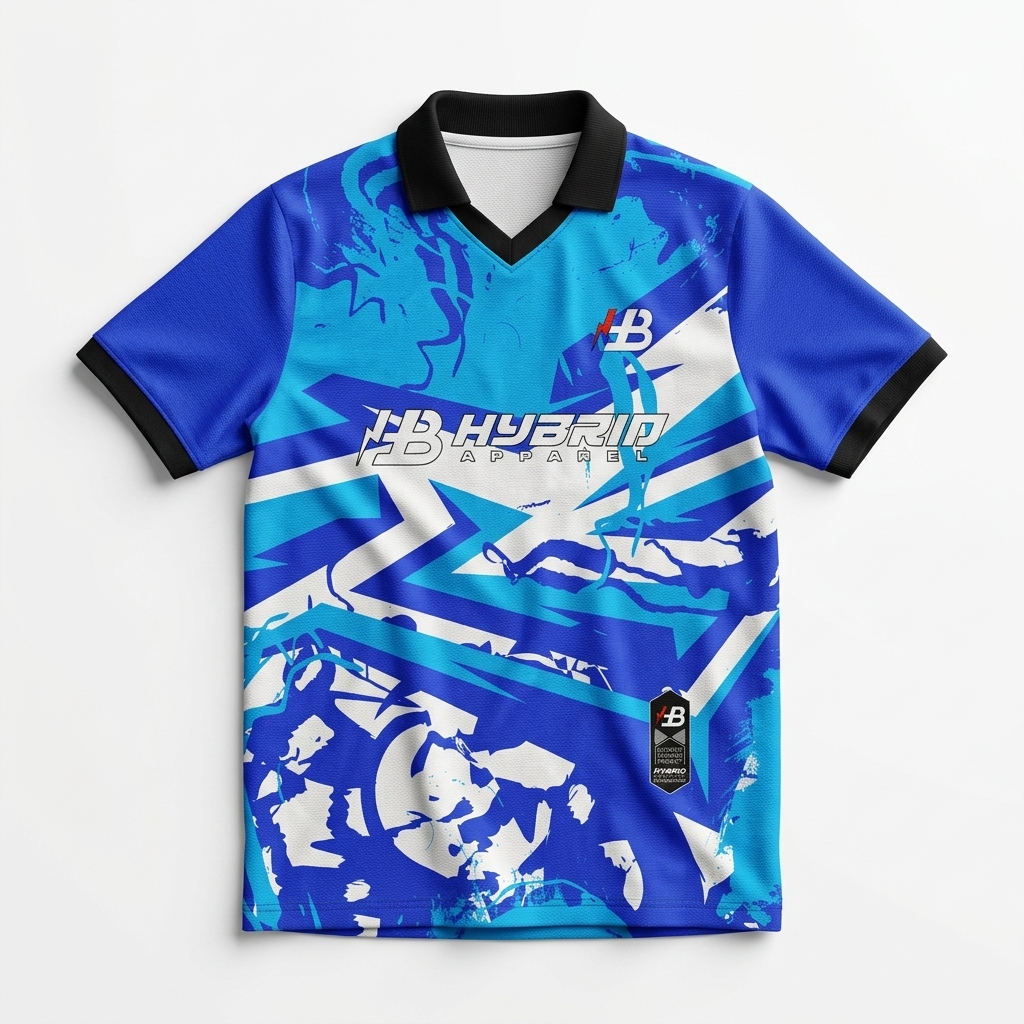 Kaos Olahraga Berkerah Biru Hybrid Apparel Jersey Futsal Voli Running
