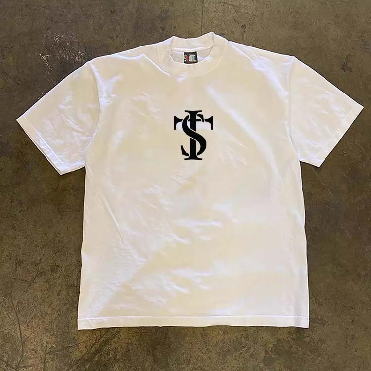JJ.STORE Kaos Oversize Putih Print Logo Monogram Viral TikTok Wanita Lengan pendek baju atasan wanit
