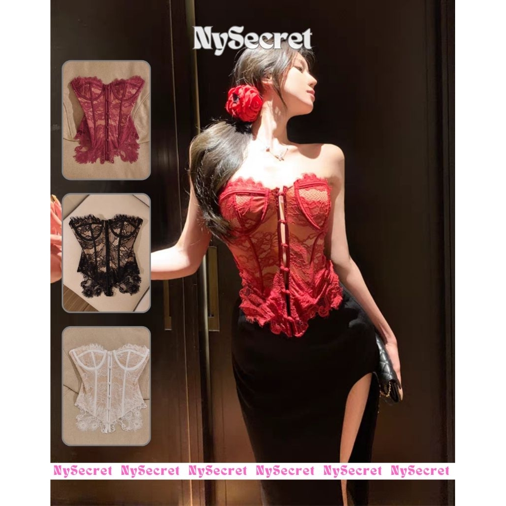 NySecret PREMIUM Lace Corset Bustier Tube Bra, Atasan wanita Kemben, Korset wanita Renda, Baju wanit