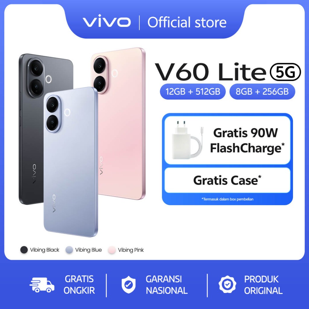 vivo V60 Lite 5G Dimensity 7360-Turbo, 6500 mAh + 90W FlashCharge, 50MP Sony Camera, AI Four-Seasons