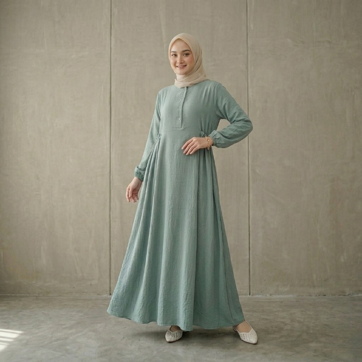 Gamis Wanita Model Terbaru Cika Dress Maxy BC Bahan Crinkle Airflow  ( Busui Friendy ) Gamis Cuci Gu